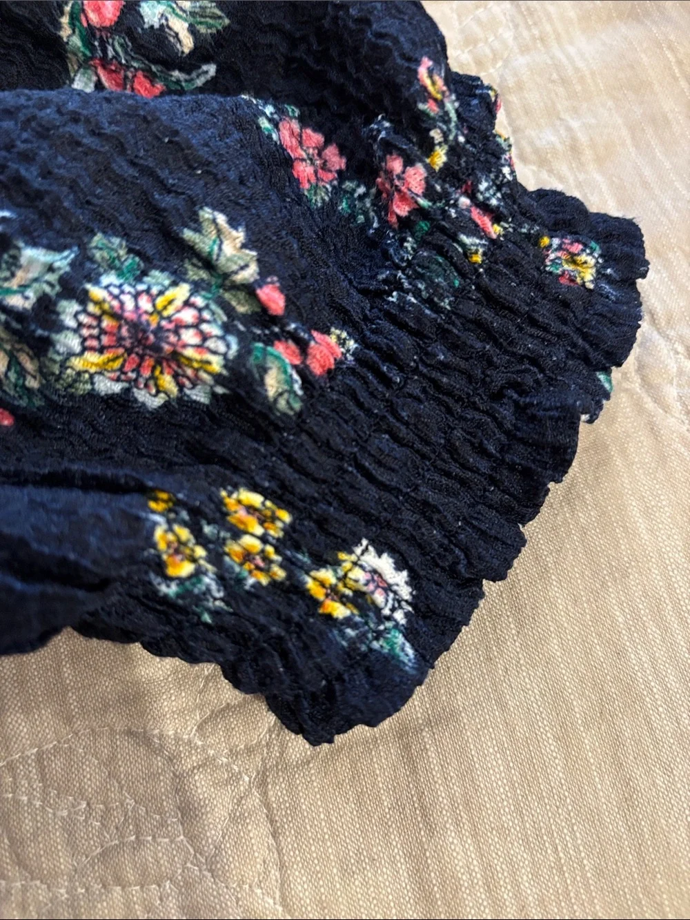 Loft Navy Floral Puff-Sleeve Top